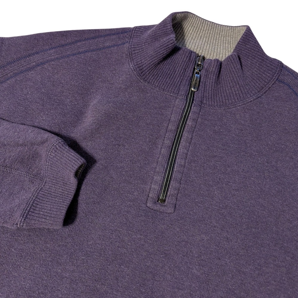 Tommy Bahama Mens ~XL Quarter Zip‎ Sweater Purple Gray Heathered Mock Neck